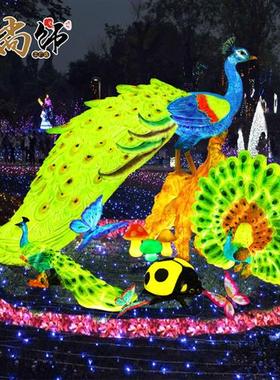 玻璃钢大型彷真孔雀摆件发光动物灯雕塑户外花园林景观庭院装饰品