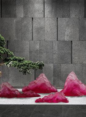 现代高档透明树脂绿色假山摆件工艺品软装饰酒店庭院客厅造景雕塑