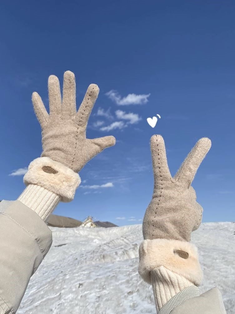 户外零下东北羊绒手套女冬天骑行保暖防寒加绒加厚女士冬季可触屏