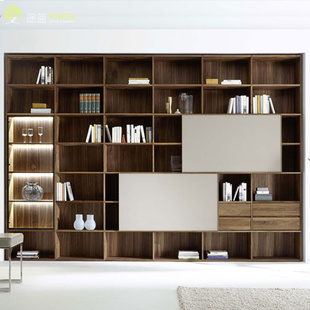 现代简约书柜定制纯实木整体书架墙玻璃门原木北欧开放书架