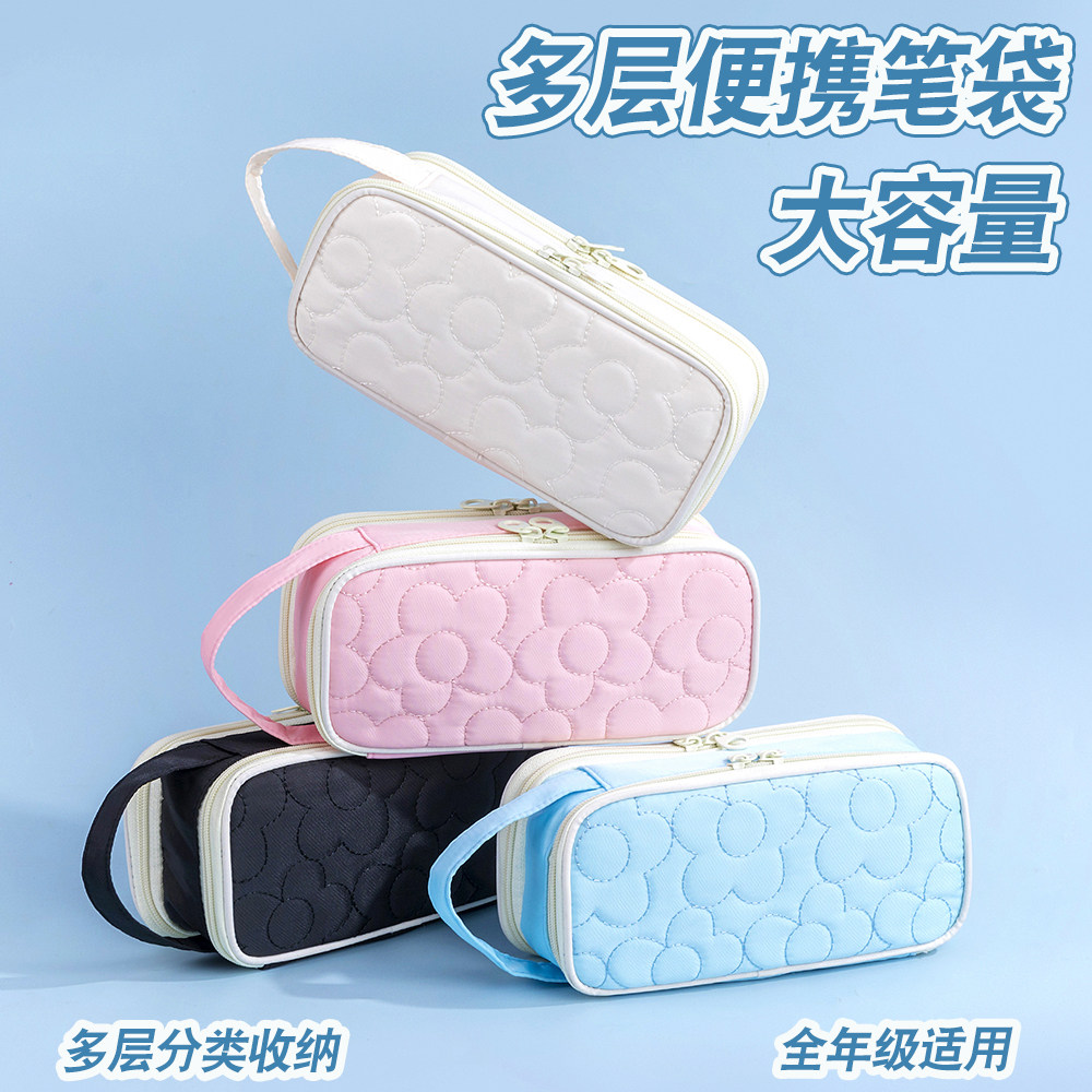 便携大容量双拉链多层分类笔袋图片