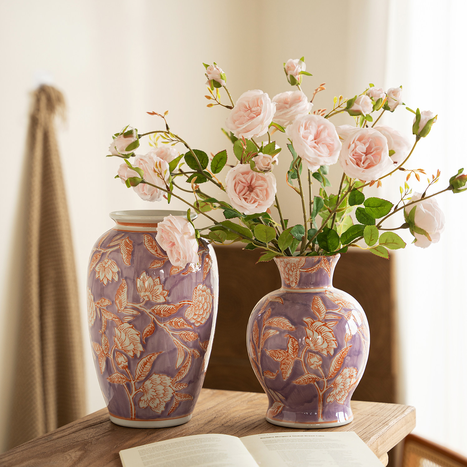 陶瓷花瓶摆件复古新中式高级感紫色花器客厅插花水养鲜花餐桌装饰,鲜花速递/花卉仿真/绿植园艺,花瓶,淘宝优惠券,粉丝福利购,淘宝优惠卷