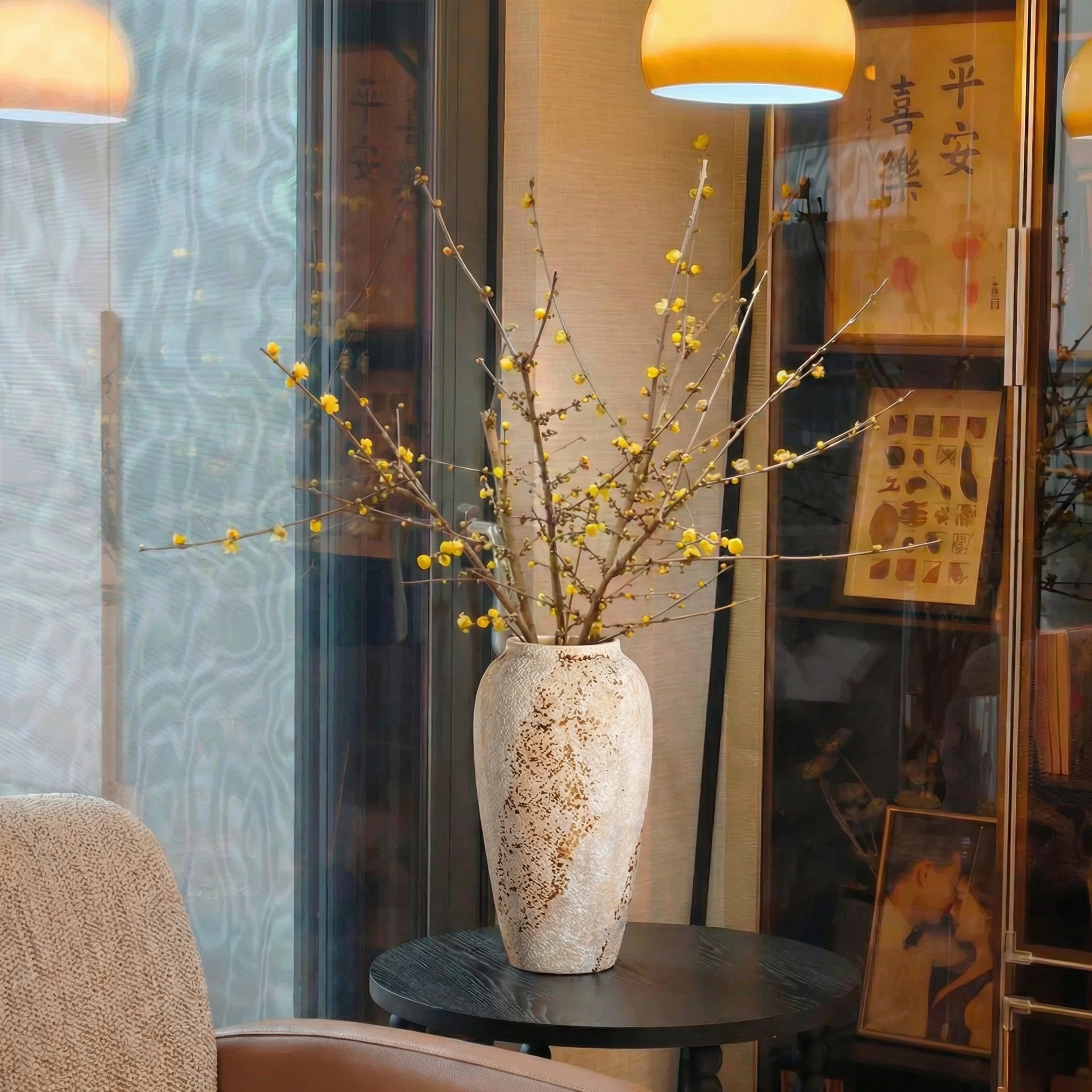 腊梅花瓶陶瓷意式高级感摆件客厅插花水培鲜花小众创意家居装饰品