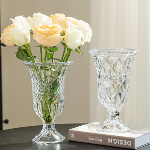 花瓶玻璃透明欧式 饰品 高脚创意轻奢风插花水培鲜花餐桌客厅摆件装