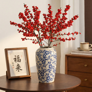 青花瓷陶瓷花瓶高级感中古风冬青专用景德镇瓷器客厅插花装饰摆件
