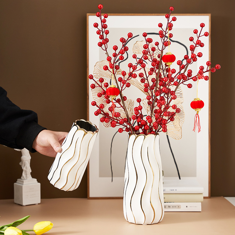 北欧简约创意轻奢描金花瓶白色水养插花装饰品客厅餐桌电视柜摆件-封面
