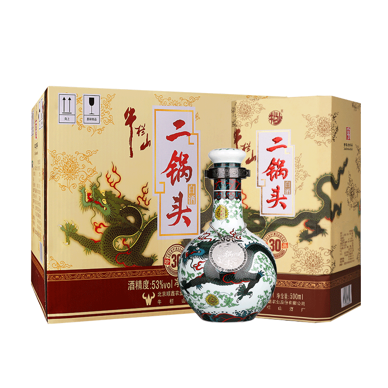 牛栏山二锅头青龙珍品30三十53度清香型500ml*6瓶装 白酒整箱