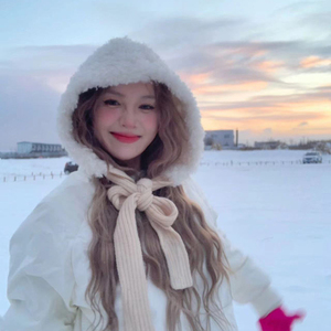 日系毛绒绒可爱小熊帽子显脸小保暖毛线帽女秋冬大头围护耳雷锋帽