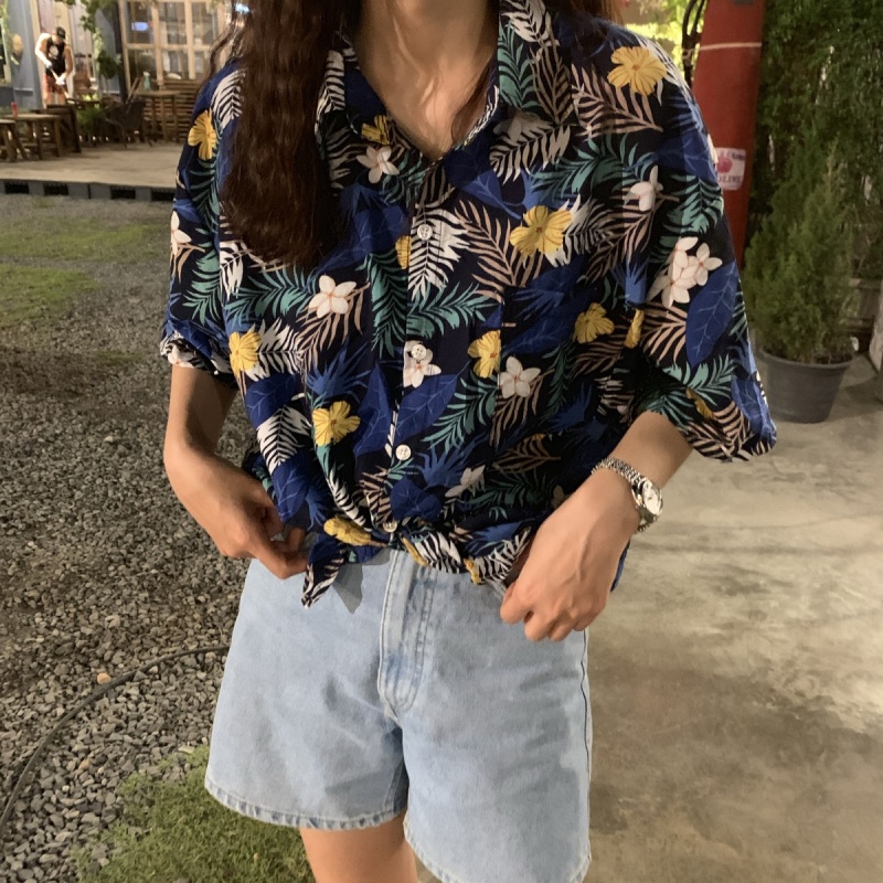 港味复古chic印花衬衫女夏2019新款韩版度假上衣宽松港风短袖衬衣在类目 女装/女士精品, 衬衫中 - 来自Buy2taobao.com提供专业的淘宝代购服务