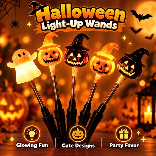 2pcsHalloween Decorations: Glowing Hand-Cranked Pum摇摇棒