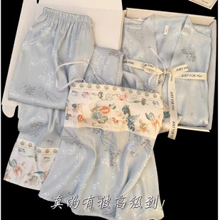 新中式宫廷风三件套睡衣女春秋吊带性感国风肚兜带胸垫复古家居服