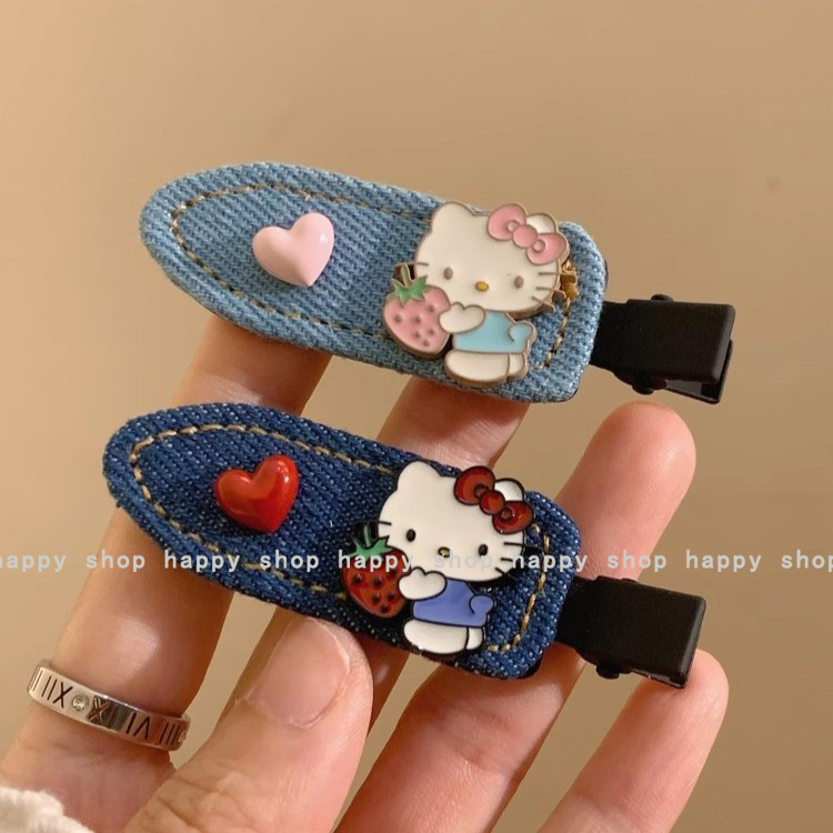蓝色爱心牛仔Kitty猫发夹