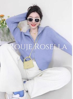 法国Rouje Rosella时尚减龄⭐高领拉炼针织开衫女秋冬毛衣外套