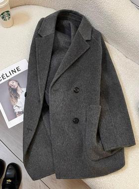 LILY MOST灰色羊毛双面呢外套女2025冬季新款高级感中长款呢大衣