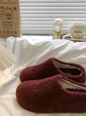 香港爆款毛毛拖女2025新款秋冬季加绒保暖棉鞋红色厚底包头半拖鞋