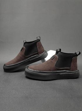 欧洲站男鞋切尔西靴男2025冬新款鞋子男高级感痞帅加绒磨砂马丁靴