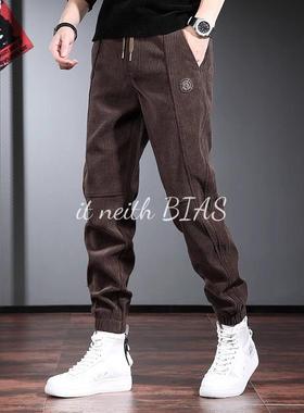 it neith BIAS棕色休闲裤男宽松束脚裤百搭秋冬季新款灯芯绒裤子