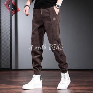 男宽松束脚裤 BIAS棕色休闲裤 百搭秋冬季 新款 子 灯芯绒裤 neith