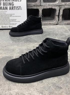 马丁靴男夏季加绒保暖高筒棉鞋2025新款英伦厚底中筒男士雪地靴子