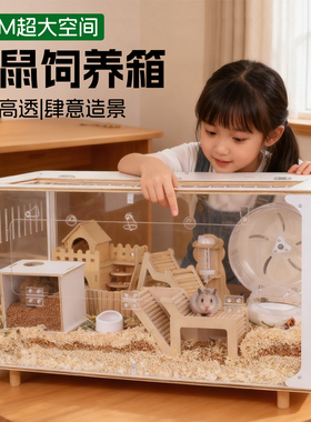 仓鼠笼子亚克力透明60金丝熊超大空间豪华别墅80cm宠物专用饲养箱