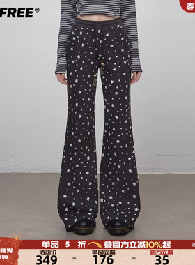 UNIFREE黑色星星波点休闲运动裤女25年秋款复古辣妹宽松拖地长裤