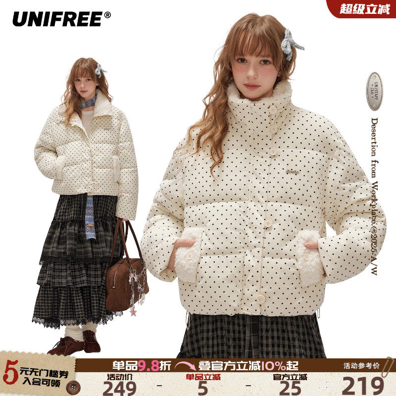 UNIFREE韩系甜美波点棉服