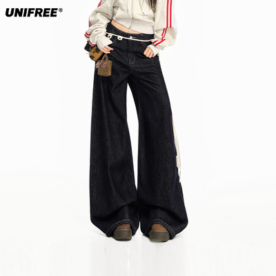 【呼呼严选专享】UNIFREE深蓝牛仔裤中腰休闲风U253P298B1B1