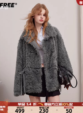 UNIFREE灰色夹棉外套女早冬新款保暖加厚美式复古时尚宽松上衣