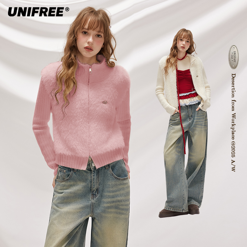 UNIFREE白色立领针织衫