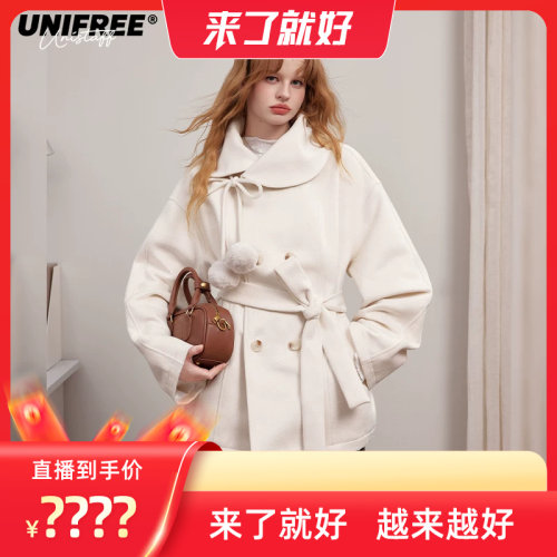 【来了就好】UNIFREE白色高智千金风毛呢外套翻领U254H309G1G1