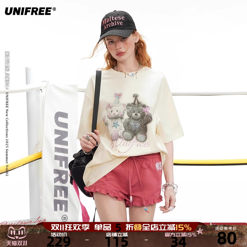 UNIFREE可爱小熊印花T恤