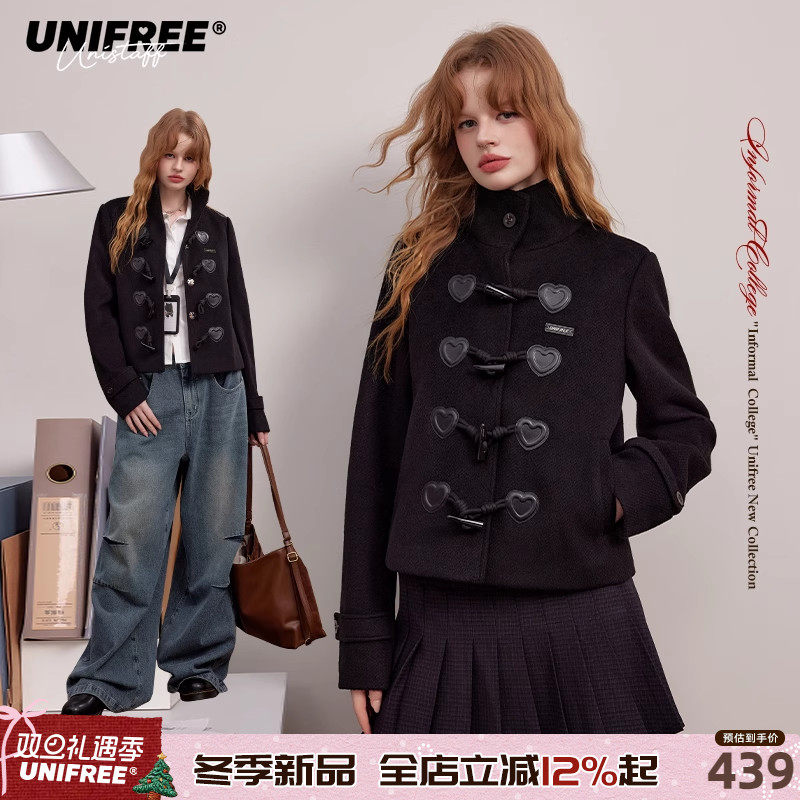 UNIFREE黑色立领毛呢外套