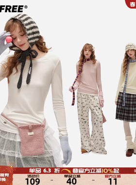 UNIFREE韩系纯色长袖T恤女25秋季新款基础宽松舒适圆领修身打底衫