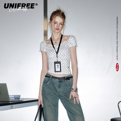 UNIFREE蕾丝拼接短袖T恤
