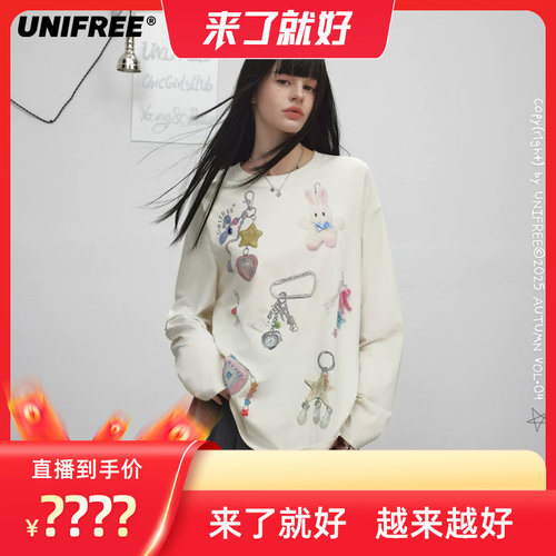 【来了就好】UNIFREE童趣少女印花长袖T恤可爱百搭U253G947P1W1