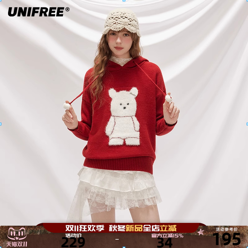 UNIFREE安可拉红连帽毛衣