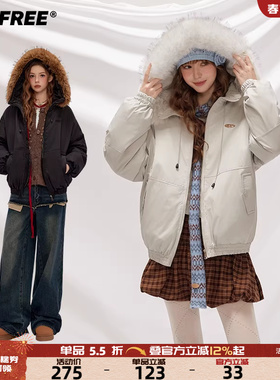 UNIFREE美式灰色棉服情侣款冬季穿搭防风毛领保暖夹克派克服外套