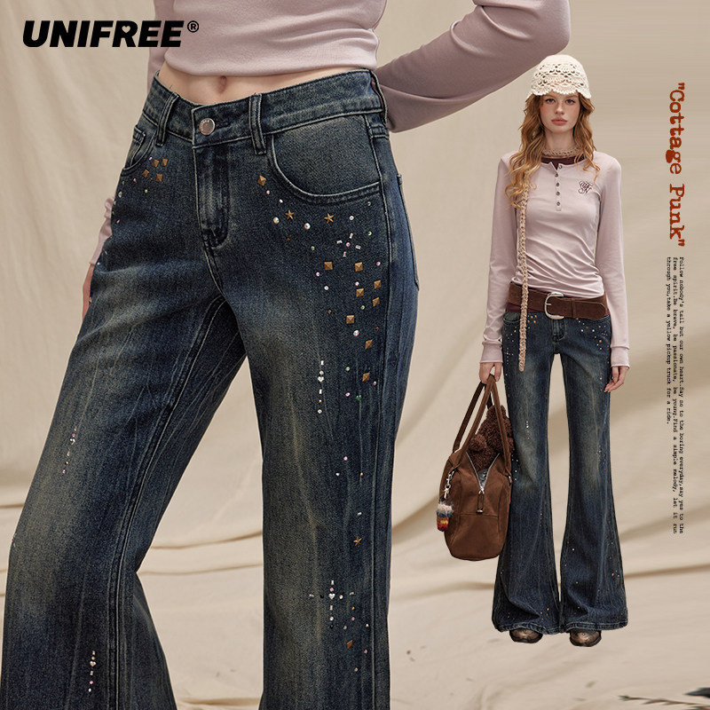 【昕怡专属】UNIFREE复古千禧牛仔裤显瘦喇叭裤U253P811P1P1