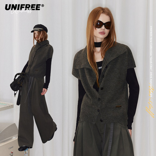 UNIFREE羊绒堆堆领针织马甲