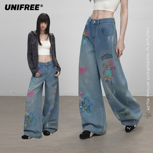 UNIFREE插画师联名涂鸦印花牛仔裤 U253P411V1V1 呼呼严选专享