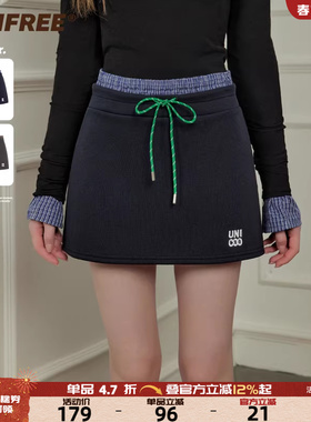 UNIFREE双腰头休闲运动短裙女miu系学院风运动复古刺绣百搭包臀裙