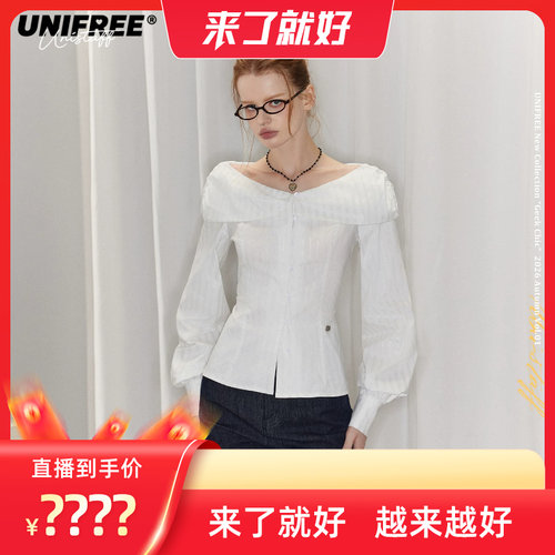 【来了就好】UNIFREE大翻领长袖衬衫法式修身泡泡袖U263D535E1E1
