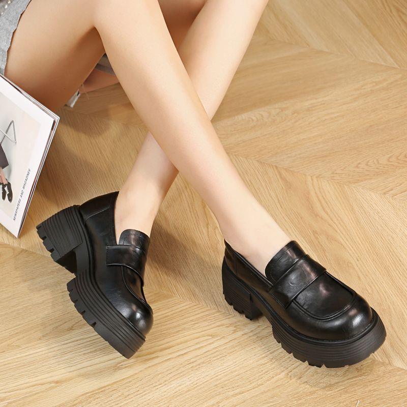 26年夏季套脚真皮乐福女鞋软底低帮增高英伦风防滑高跟单鞋一脚蹬