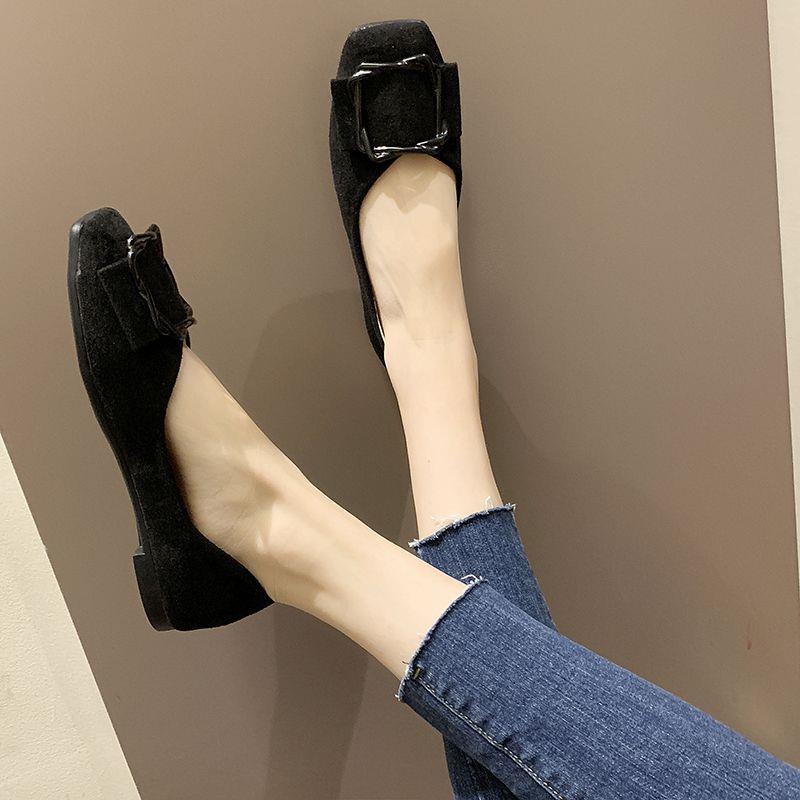 春秋款方头平底单鞋女时尚百搭懒人一脚蹬浅口豆豆鞋舒适防滑女鞋