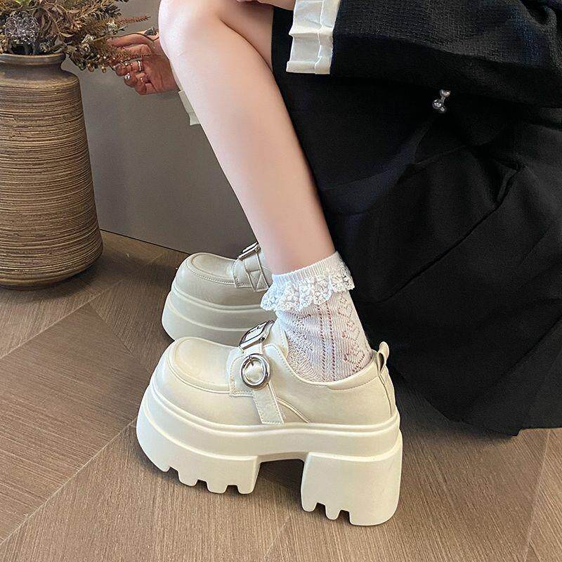 复古小皮鞋女春季新款婚纱神器配裙子皮带扣厚底增高跟松糕乐福鞋