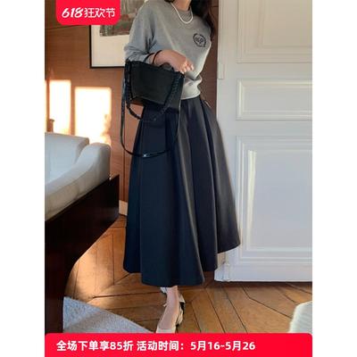 黑色半身裙女式2025春秋新款夏季百褶裙设计感a字伞裙西装长裙子