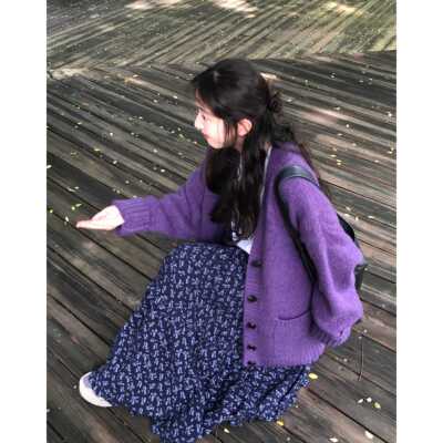 五是喜喜~软糯温柔单排扣毛衣开衫外套女秋冬加厚宽松慵懒风上衣