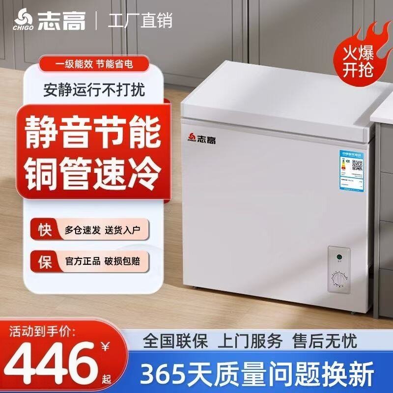 志高小型家用微霜冰柜全冷冻冷藏转换两用一级能效迷你节能小冷柜