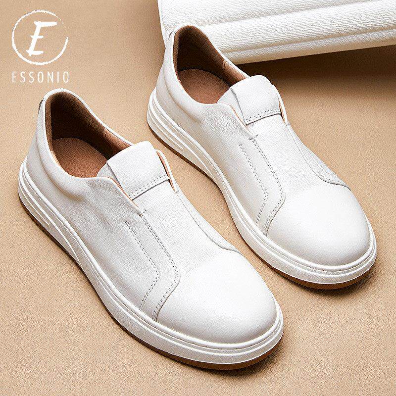 ROADMAKER白色真皮休闲男鞋一脚蹬套脚板鞋英伦商务开车乐福鞋