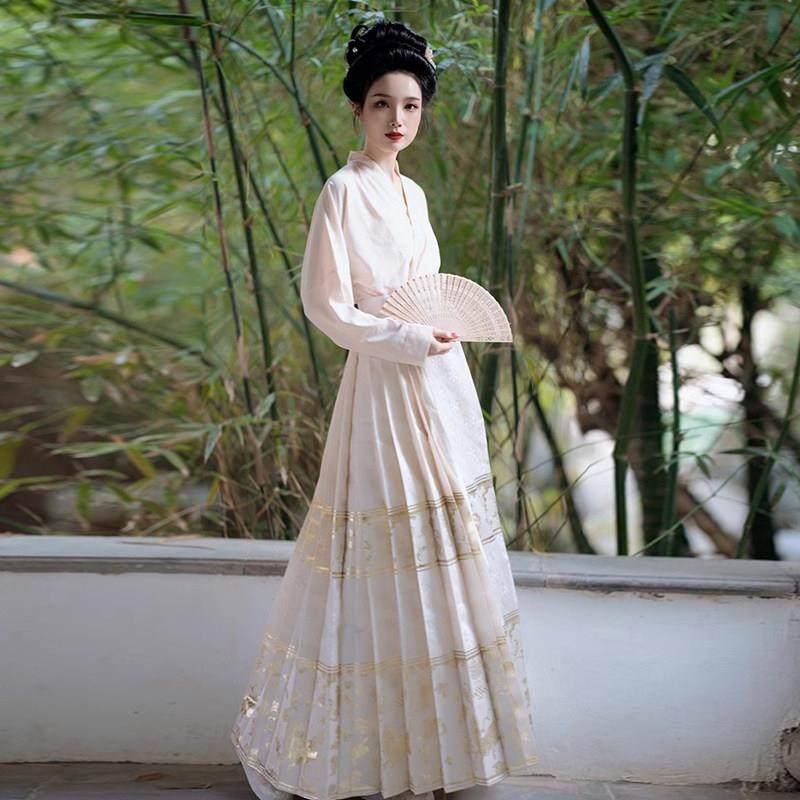 新中式织金白色马面裙套装女2025秋冬新款长裙国风小个子汉服套装